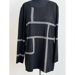 Misook‎ Tunic Sweater Black Bold Architectural Lines Knit Large Shirt Top Blouse